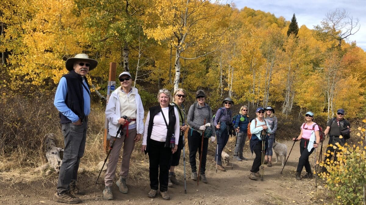 Members of the Park City area's Newcomers Club taking a hike in the autumn leaves.