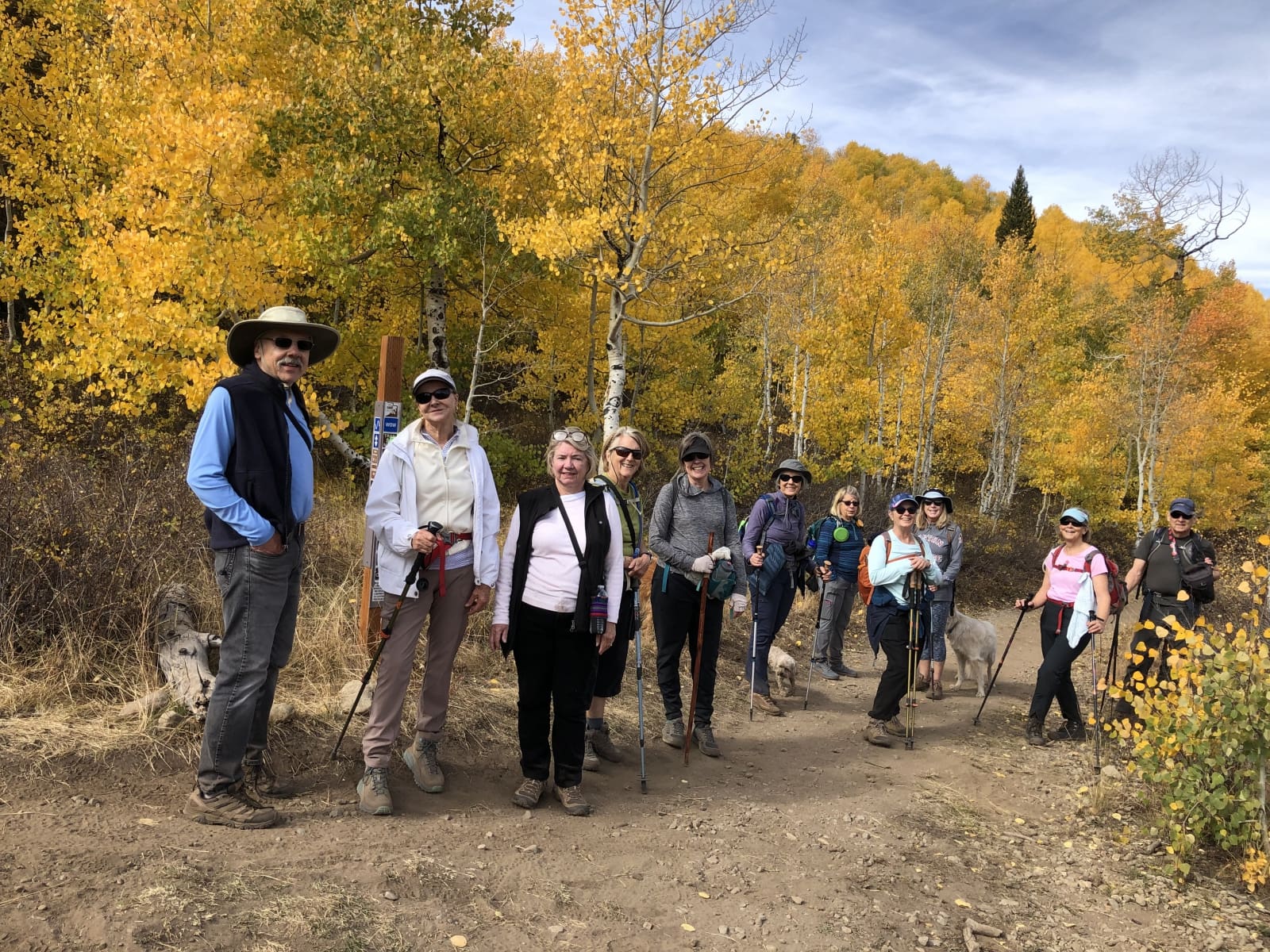 Members of the Park City area's Newcomers Club taking a hike in the autumn leaves.