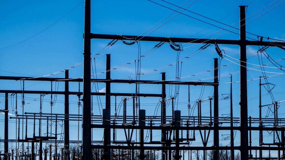 Power transmission lines near the Lake Side natural gas power plant in Vineyard are pictured on Sunday, Feb. 4, 2024.