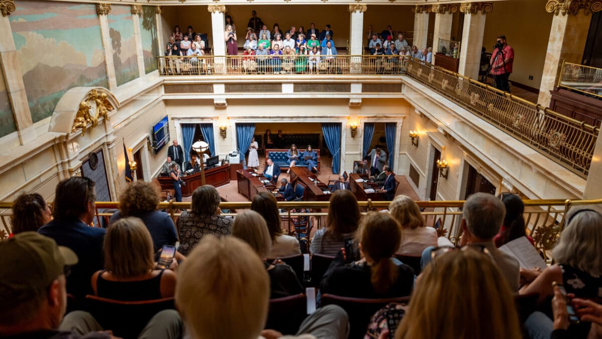 People watch from a packed gallery as the Senate discusses a proposed constitutional amendment related to citizen initiatives during a special legislative session at the Capitol in Salt Lake City on Wednesday, Aug. 21, 2024.