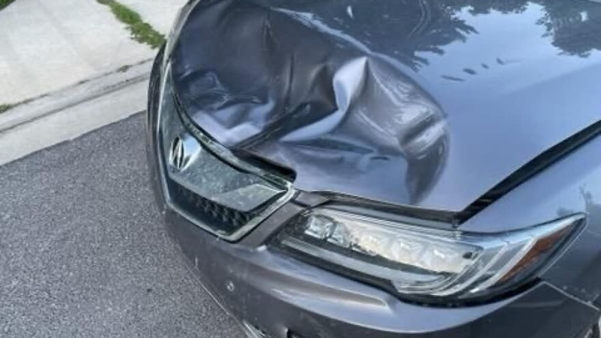 The front end of an Acura after an e-bike collision involving three Wasatch high-school students in Midway on August 26, 2024.