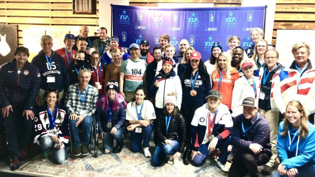 Rulon Gardner, back row, center as a part of YSA's Park City Nation of Olympians and Paralympians.