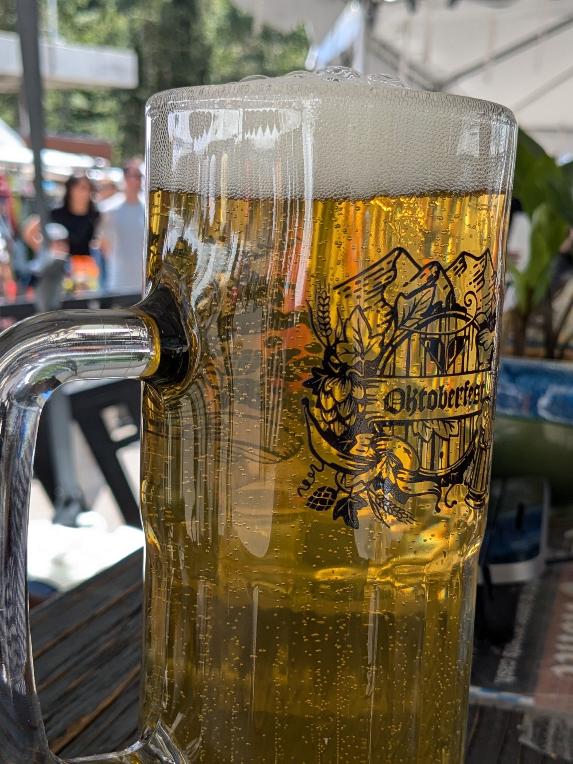 A stein of freshly poured beer awaits drinking at Snowbird's 2024 Oktoberfest.