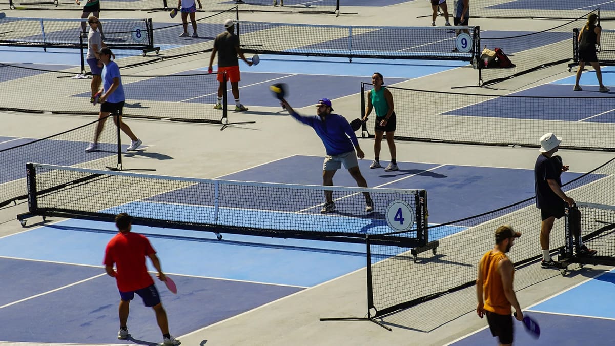 People practice pickleball in Central Park in New York City, August 24, 2024.