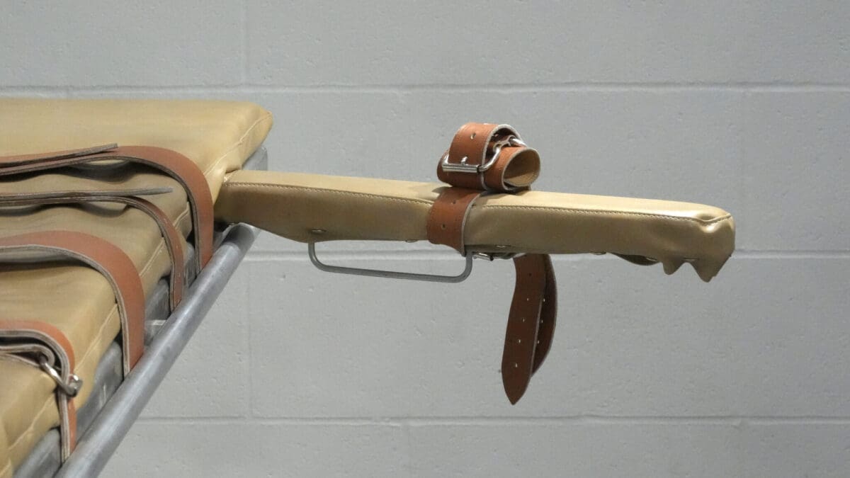 Restraints are shown on the lethal injection table in the execution chamber at the Utah State Correctional Facility after the Taberon Honie execution Thursday, Aug. 8, 2024, in Salt Lake City.