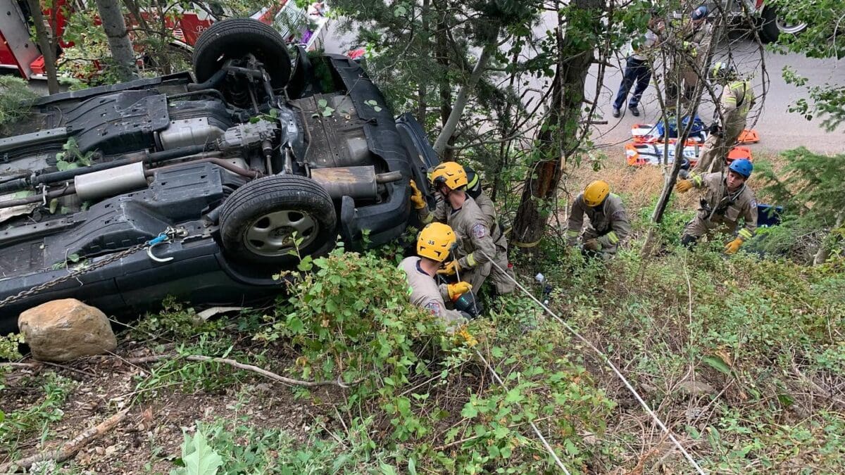 Park City Fire District responds to an Injury accident in Summit Park where a vehicle rolled off of a driveway