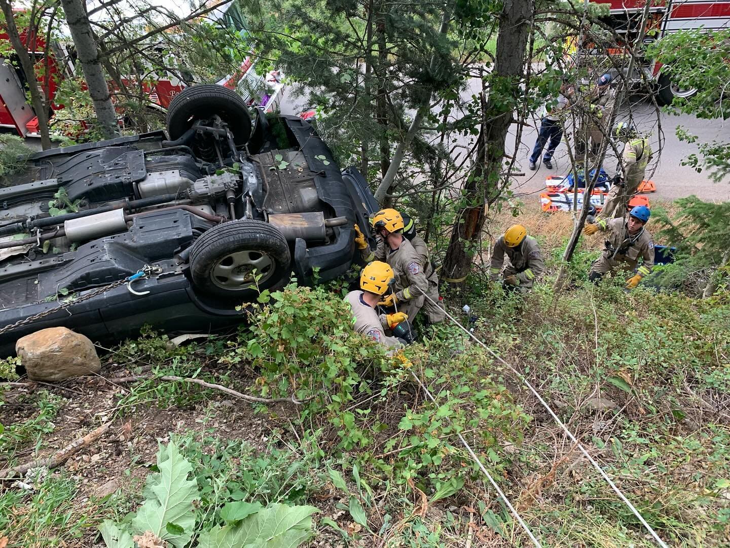 Park City Fire District responds to an Injury accident in Summit Park where a vehicle rolled off of a driveway