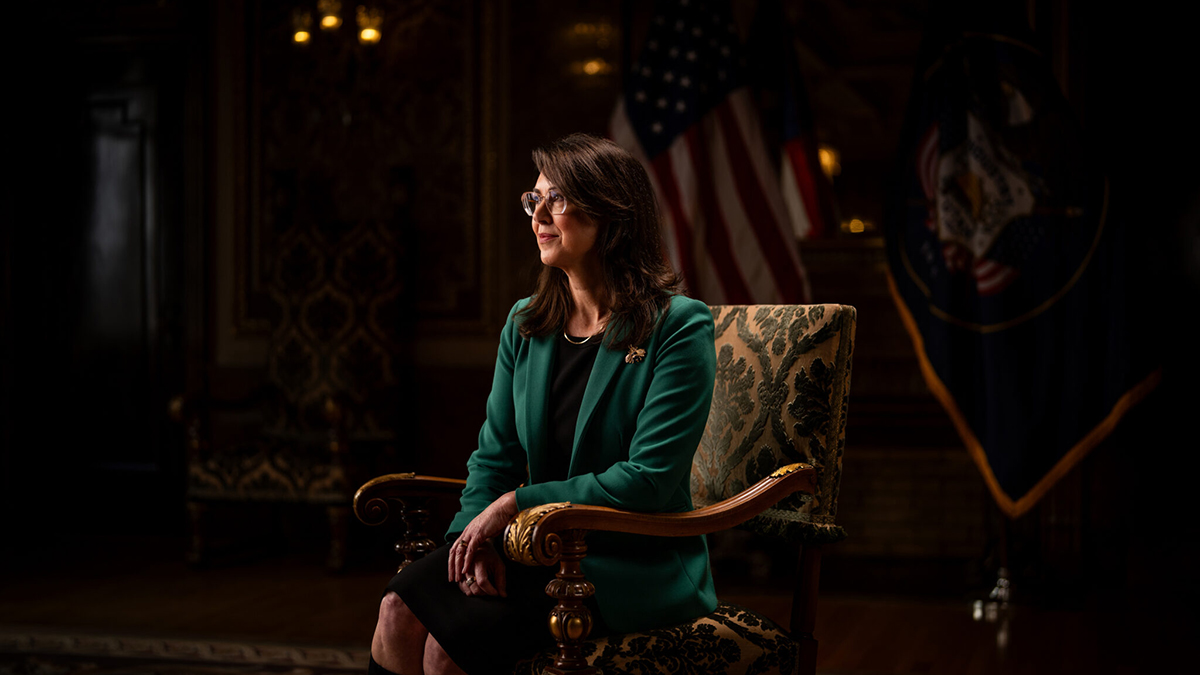 Lt. Gov. Deidre Henderson poses for a photo in the Gold Room at the Capitol in Salt Lake City on Thursday, Feb. 15, 2024.