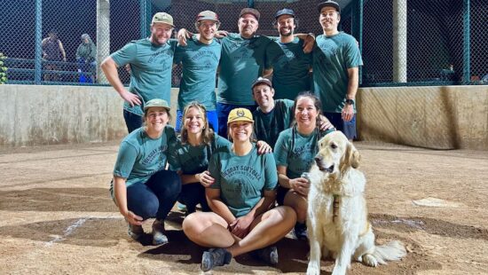 Park City's adult league co-ed Softball Champions, with their mascot.