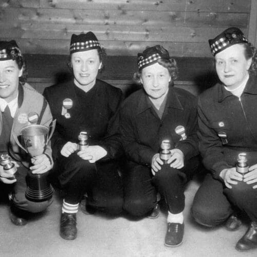 March 2, 1955. Women's Curling Bonspiel Champs in Calgary, Alberta.