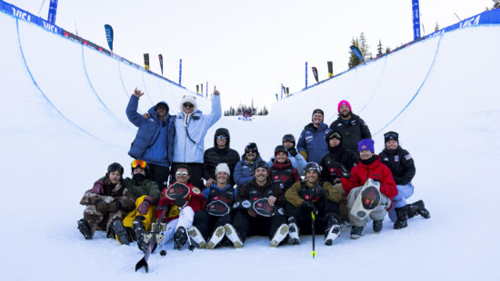 The Stifel U.S. Freeski Team celebrates after a successful halfpipe event a the Toyota U.S. Grand Prix at Copper Mountain.