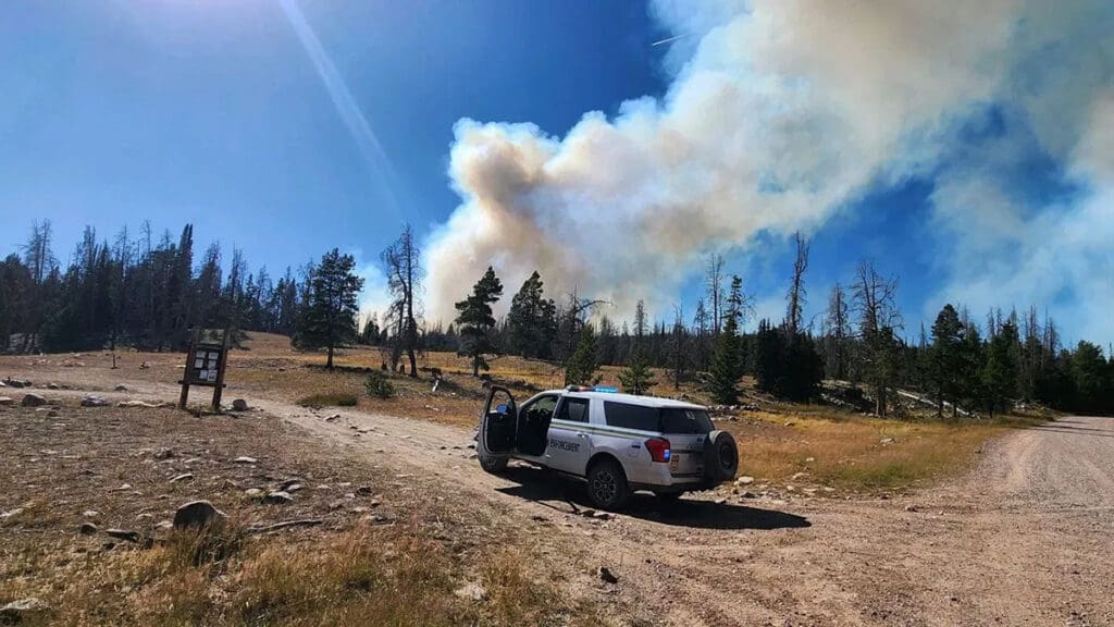 The Elizabeth Ridge wildfire continues to burn in the Uintas on September 15, 2024.