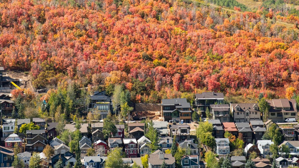 Fall foliage over town, Main Street Park City.