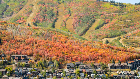 Fall foliage over town, Main Street Park City, PCMR.