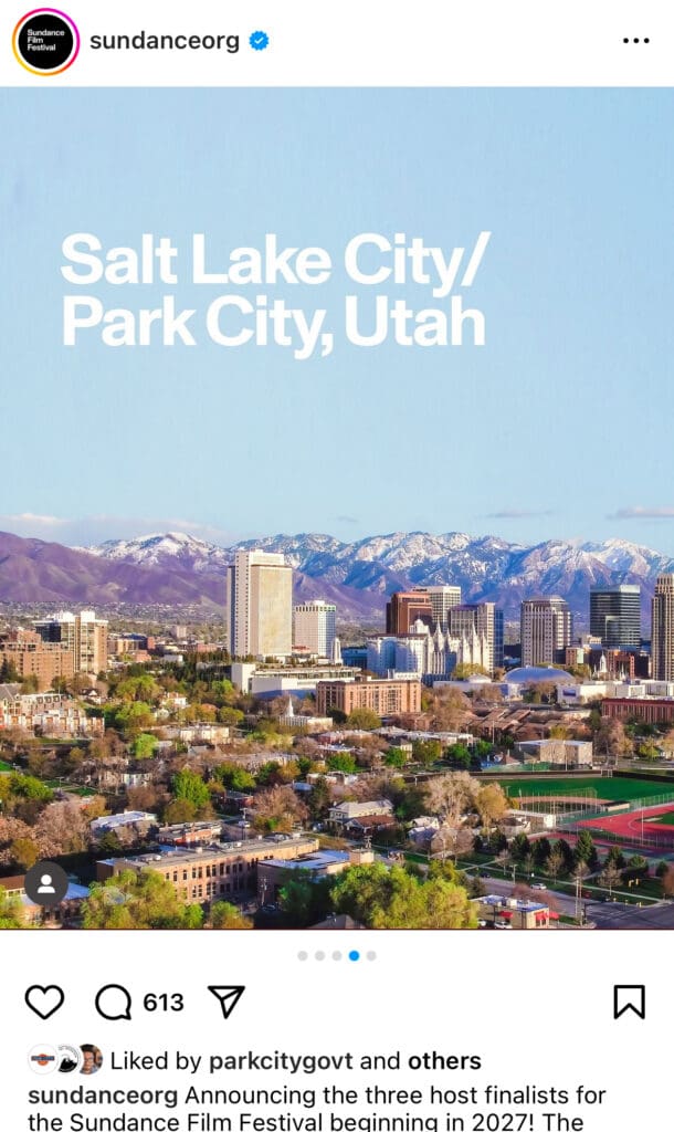 Sundance Festival Home finalist announcement featuring Salt Lake City