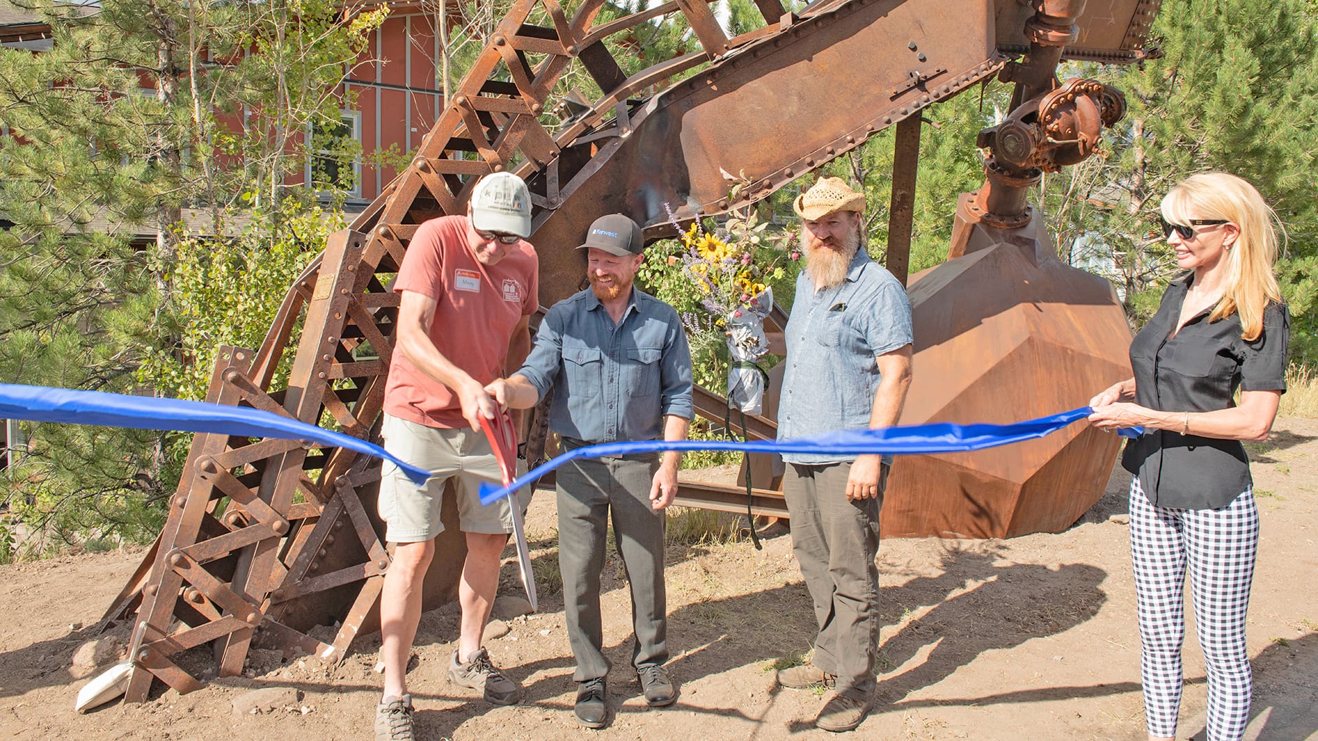 Friends of Ski Mountain Mining History Art Installation ribbon cutting ceremony, with artist Matt Burney, on September 2, 2024.