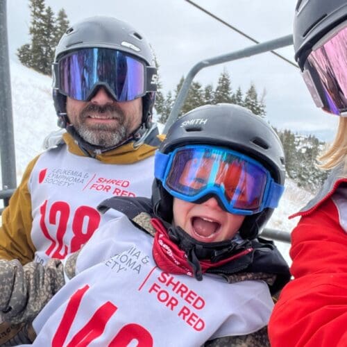 This year's Honorary Hero, Owen (middle), at the Leukemia and Lymphoma Society's Shred for Red event last December.