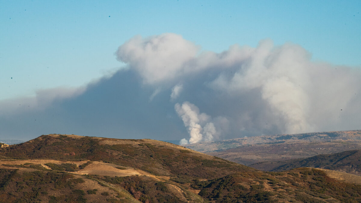 Yellow Lake Fire ass seen from the Jordanelle Reservoir on Thursday evening, Oct. 3, 2024.