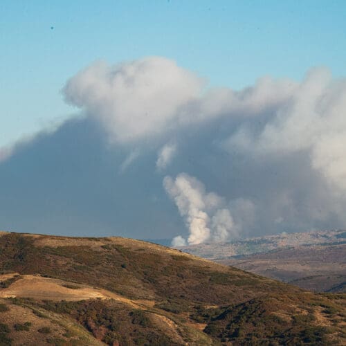 Yellow Lake Fire as seen from the Jordanelle Reservoir on Thursday evening, Oct. 3, 2024.