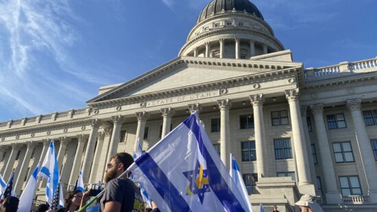 Oct. 7, 2024 marking one year since the Israel invasion. Utah Capital Bulding steps, where a Community gathering was held.