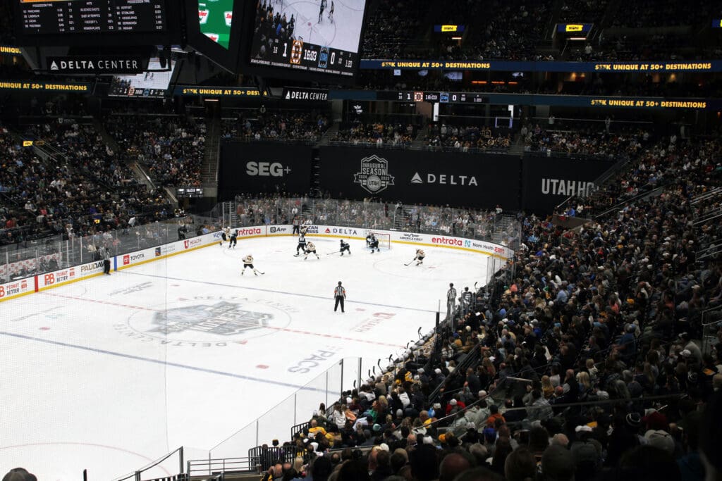 Fans packed the Delta Center Saturday night to see Utah Hockey Club beat the Bruins 2-1 in OT. (Marina Knight) 