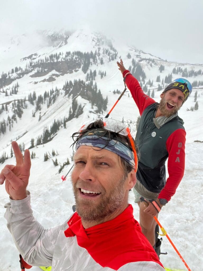 Steve Nyman and Noah Dines skiing at Alta at the end of May 2024. (Steve Nyman)