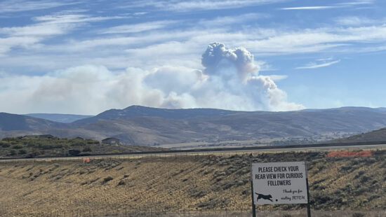 Smoke plumes from the Yellow Lake Fire Thursday morning as seen from the drive between Park City and Kamas.