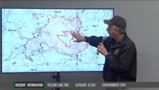 Dennis Burns gives the fire update for Yellow Lake Fire, Oct. 15, 2024.