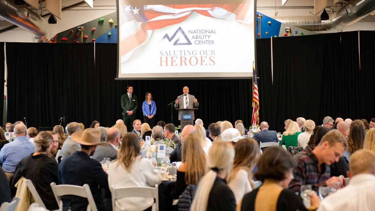 Gary Harter, executive director of the Utah Department of Veteran and Military Affairs, speaking at the National Ability Center's Saluting our Heroes event.