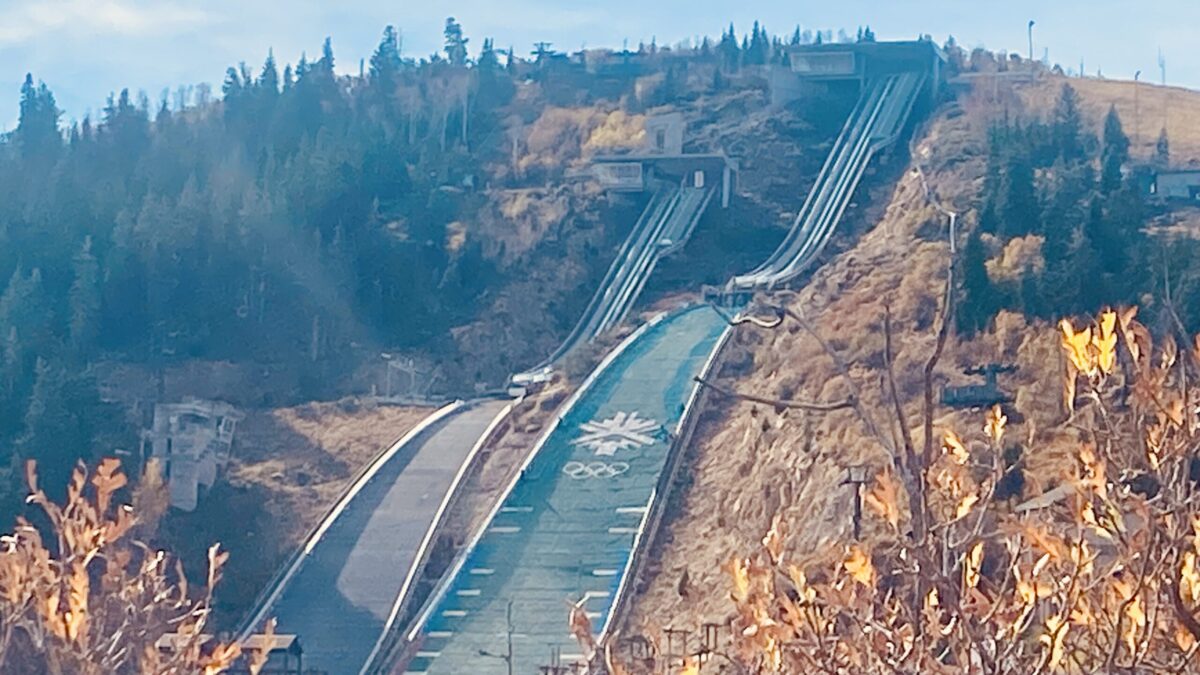 Nordic Ski Jumps at the UOP, one without plastic, one with.