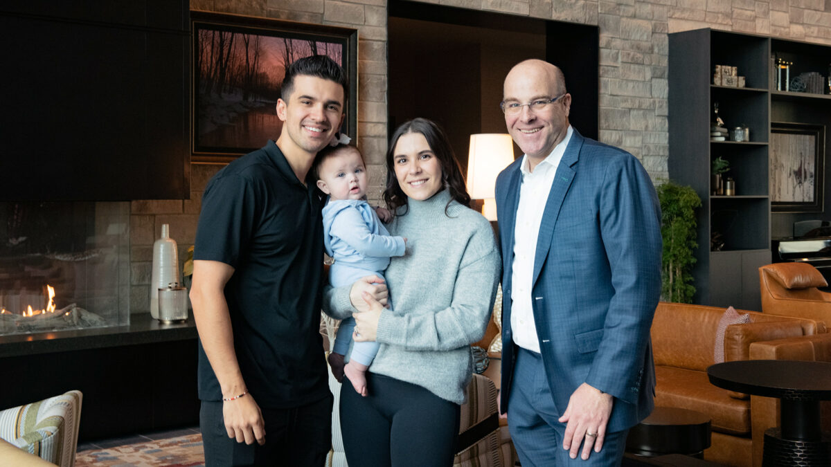 Staff SergeJensen and Micailey Martinez with Grand Hyatt Deer Valley general manager Anthony Duggan (right).