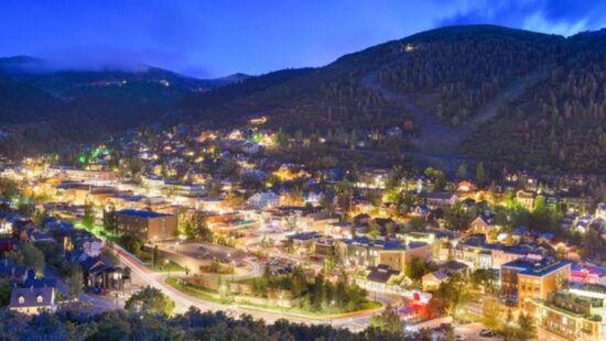 Old Town Park City at night.