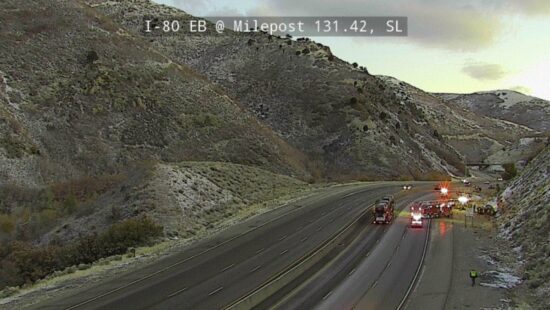 One of two crashes on eastbound I-80 this morning, locking up travel toward Park City.