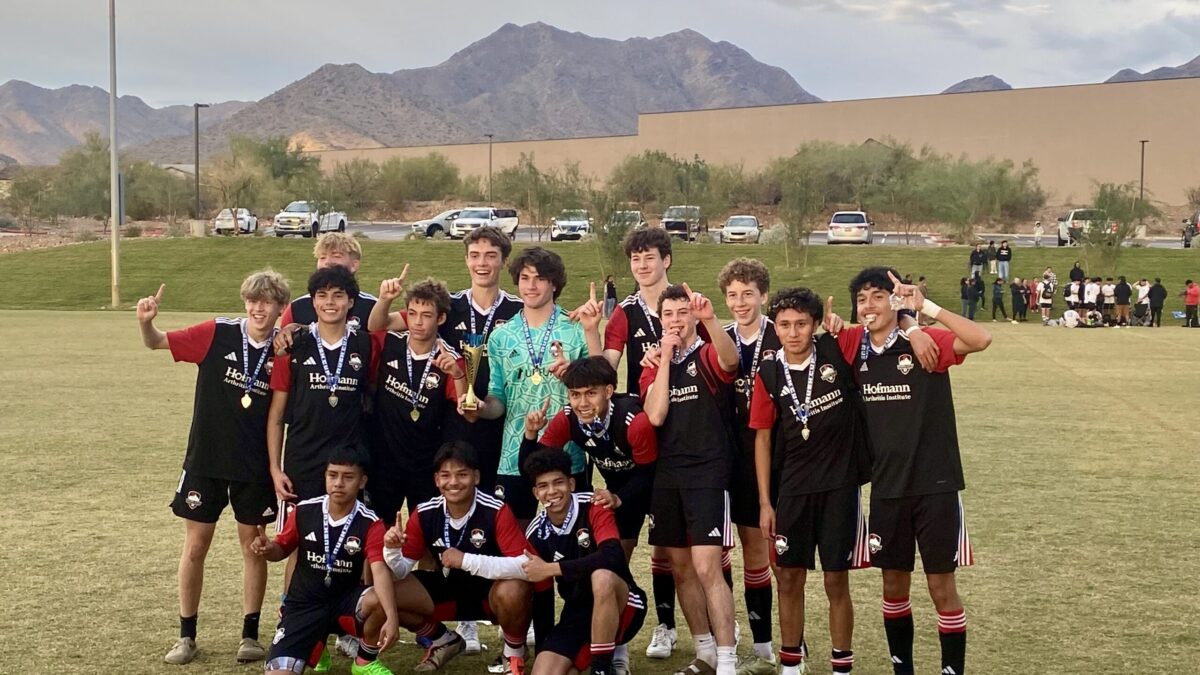 Tournament Trophy Time for the Park City Soccer Club's B06/07R Team in Arizona's Western Regional Tournament after Penalty Kicks followed by Sudden Death Penalty Kicks resulted in a 1-1 then 5-6 thrilling shootout after the lighting cleared.