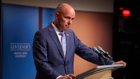 Gov. Spencer Cox at his monthly news conference in Salt Lake City on Friday, July 19, 2024.