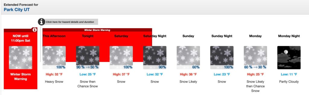 NOAA extended forecast for Park City Mountain