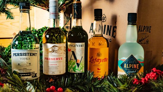 New for the 2024 Holiday Season, this gift set includes Alpine Distilling’s award-winning Alpine Elevated Gin, Preserve Liqueur, AngeVert Herbal Liqueur, Persistent Vodka, and Spicy Lafayette Whiskey.