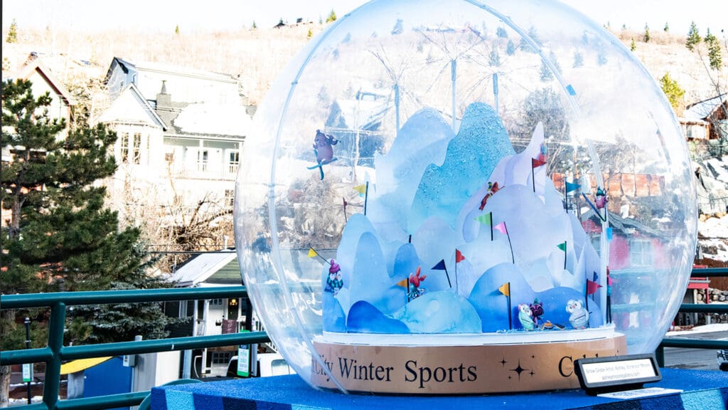 Holiday snow globes on Main Street