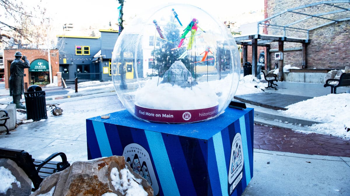Holiday snow globes on Main Street