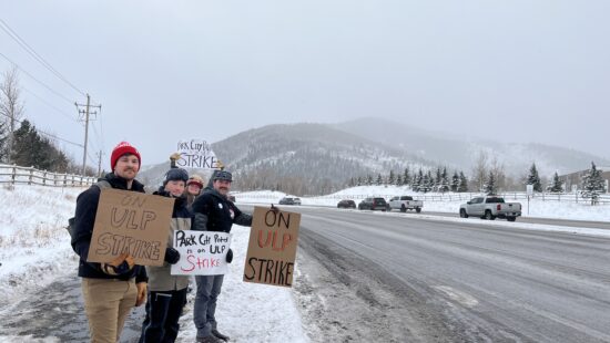 Park City Mountain Ski Patrol on strike outside Canyons Village in Park City