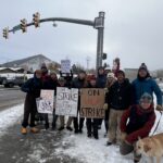 Park City Mountain Ski Patrol on strike outside Canyons Village in Park City