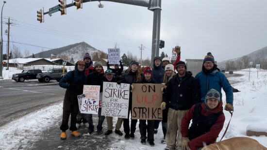 Park City Mountain Ski Patrol on strike outside Canyons Village in Park City