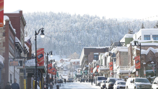 Main Street Park City adorned with fresh snow during the Sundance Film Festival in Jan. 2024.