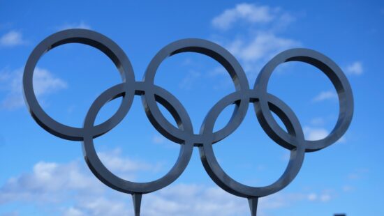 The 2002 Winter Olympic rings are shown outside Rice-Eccles Stadium, Wednesday, April 10, 2024, in Salt Lake City.