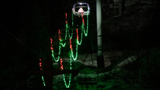 Santa rides down Town Lift, Park City Mountain Resort