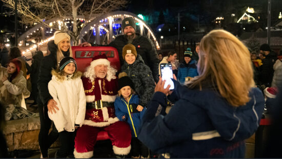 Santa rides down Town Lift, Park City Mountain Resort