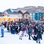 Santa rides down Town Lift, Park City Mountain Resort