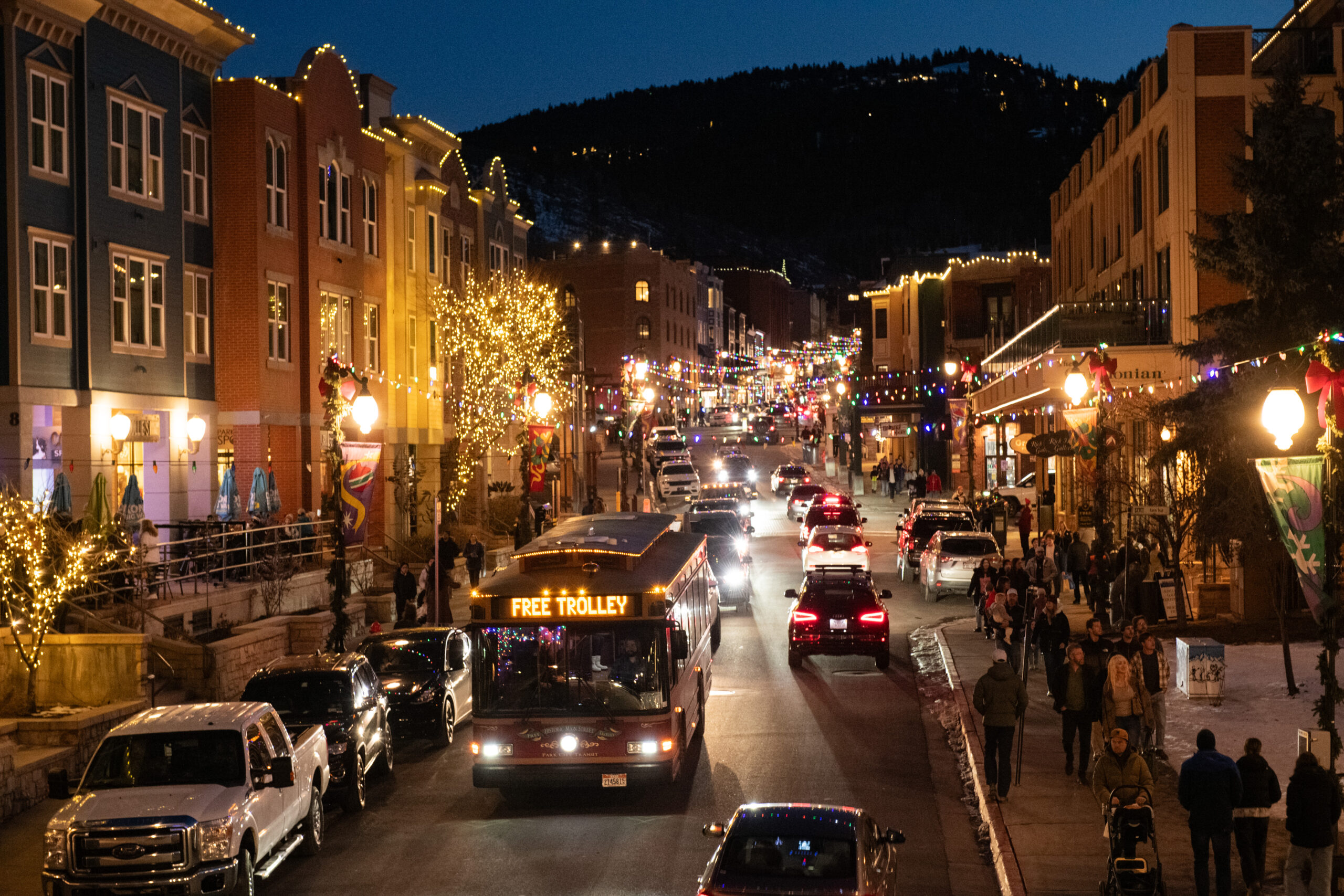 Park City Main street on a winter evening.