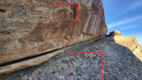 Pregnant Sheep petroglyph panel climbing bolts.