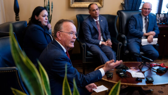 Senate President Stuart Adams, R-Layton, speaks to reporters at the Capitol in Salt Lake City on the first day of the legislative session, Tuesday, Jan. 21, 2025.